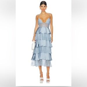 Beautiful Tiered lace midi dress in color Storm 
WeWoreWhat